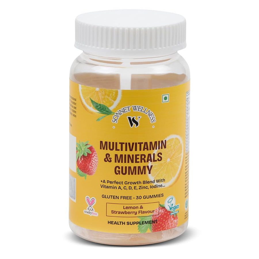 Sonnet Wellness Multivitamin Gummies | Vitamin A, C D, E, B12, Folate, Zinc | Strong Bones | Growth & Development | Metabolism | Energy | Blood Regulation | Immunity | Vegan | 30 Gummies | Pack of 1