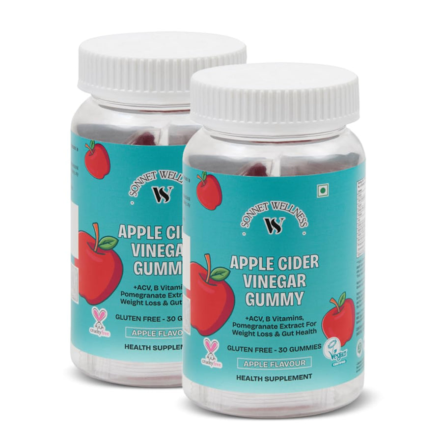 Sonnet Wellness Apple Cider Vinegar Gummies | Digestion | Gut Health | Weight Management | Cholesterol Management | Blood Sugar Control | Vegan | Gluten Free | 30 Gummies | Pack of 3